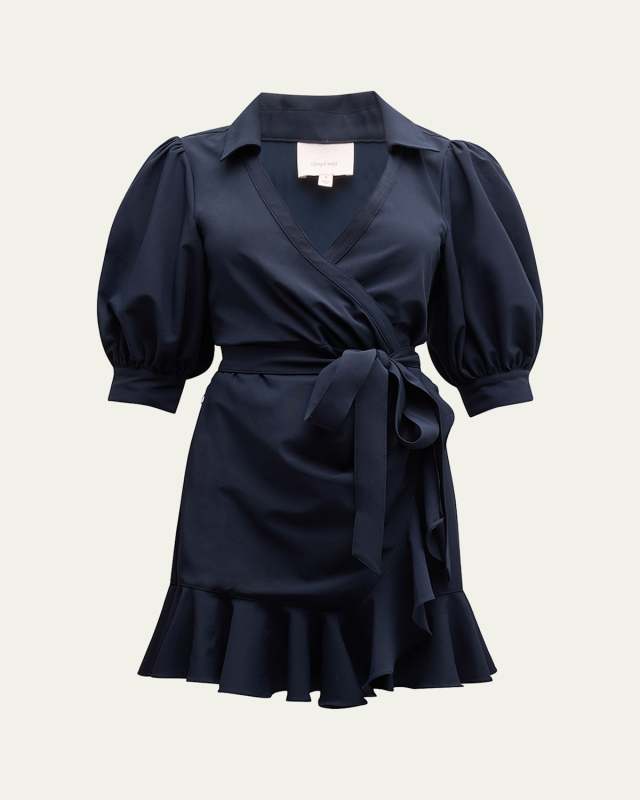 Vickie Puff-Sleeve Ruffled Mini Wrap Dress
